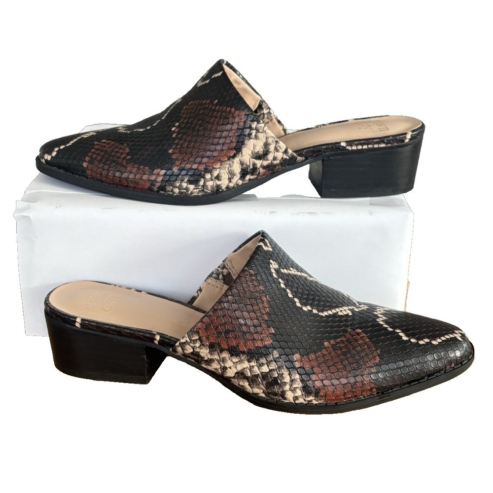 CROWN & IVY Womens Snake Print Pointed Toe Slip on Mules Kelsey 8 M - Picture 2 of 8